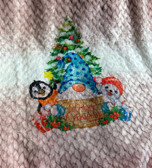 Throw Blanket - Merry Christmas Gnome, tree, penguin, dog - (Ombre Blanket)